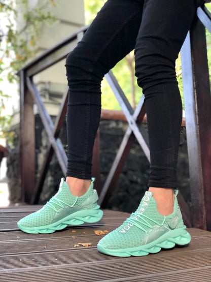 BA0350 Yüksek Taban Tarz Sneakers Cırt Detaylı Mint Yeşili Erkek Spor Ayakkabısı